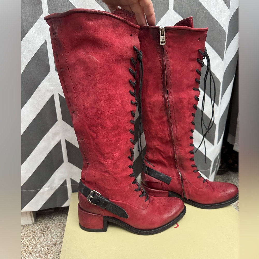 AS98 Red Knee-High Lace-Up Boot